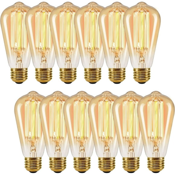 TRAHOO-Edison Light Bulbs, Vintage Bulb E26 Standard Base Dimmable ST58 60W Light Bulb,2300K Warm White,Pack of 12