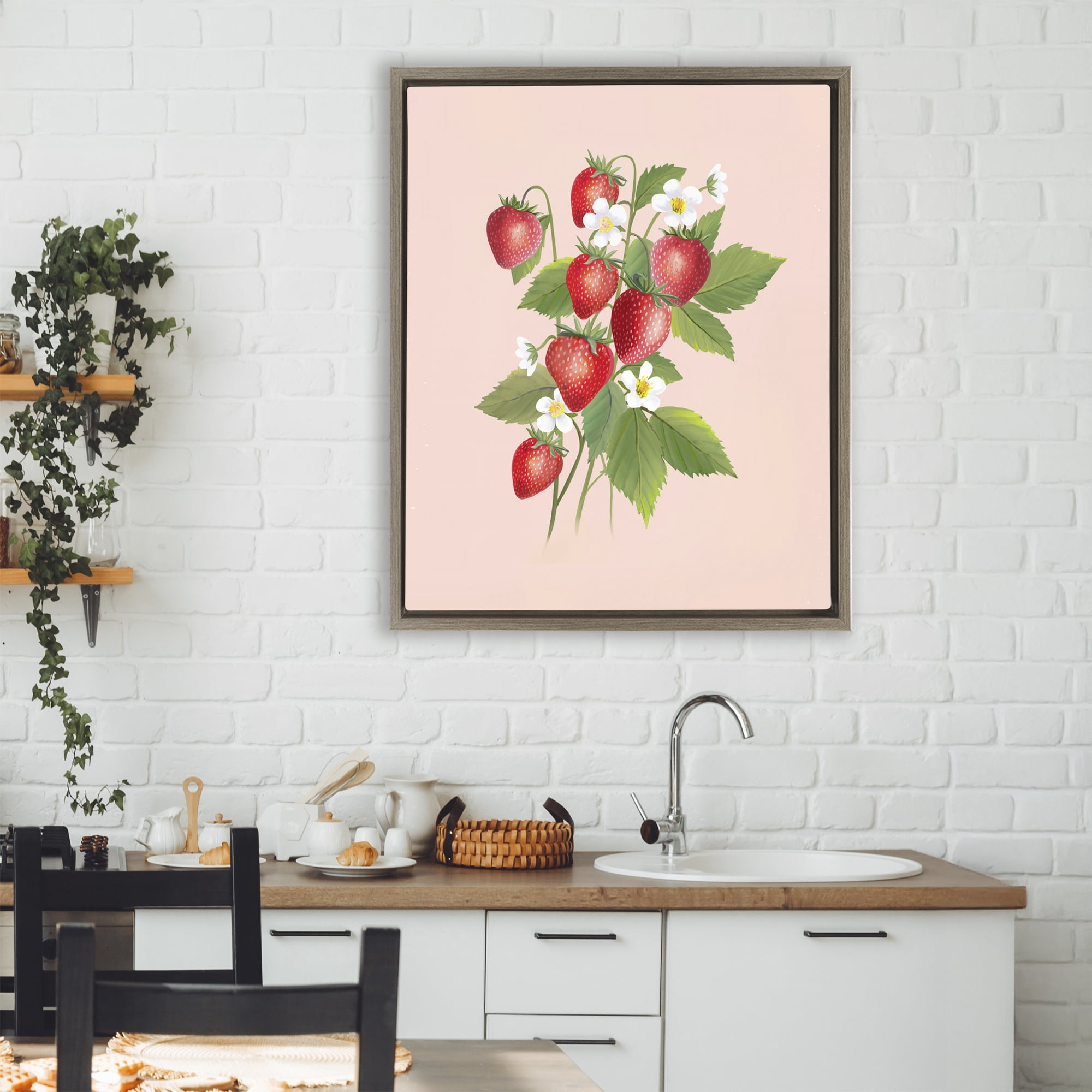 Stupell Industries Cottage Garden Strawberries Brown Framed Floater Canvas Wall Art, design by Diane Neukirch