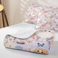 thumbnail image 4 of Manfei Cartoon Kitten Quilt King, Watercolor Spring Butterfly Flower King Coverlet Set, Light, 3 Pieces, 1 Bedspread and 2 Pillowcases, 4 of 7