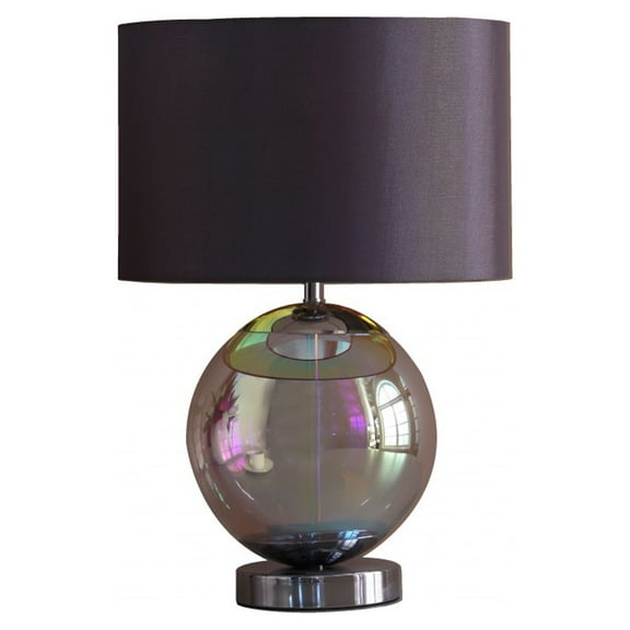 19" Iridescent Glass Globe Table Lamp With Gray Classic Drum Shade