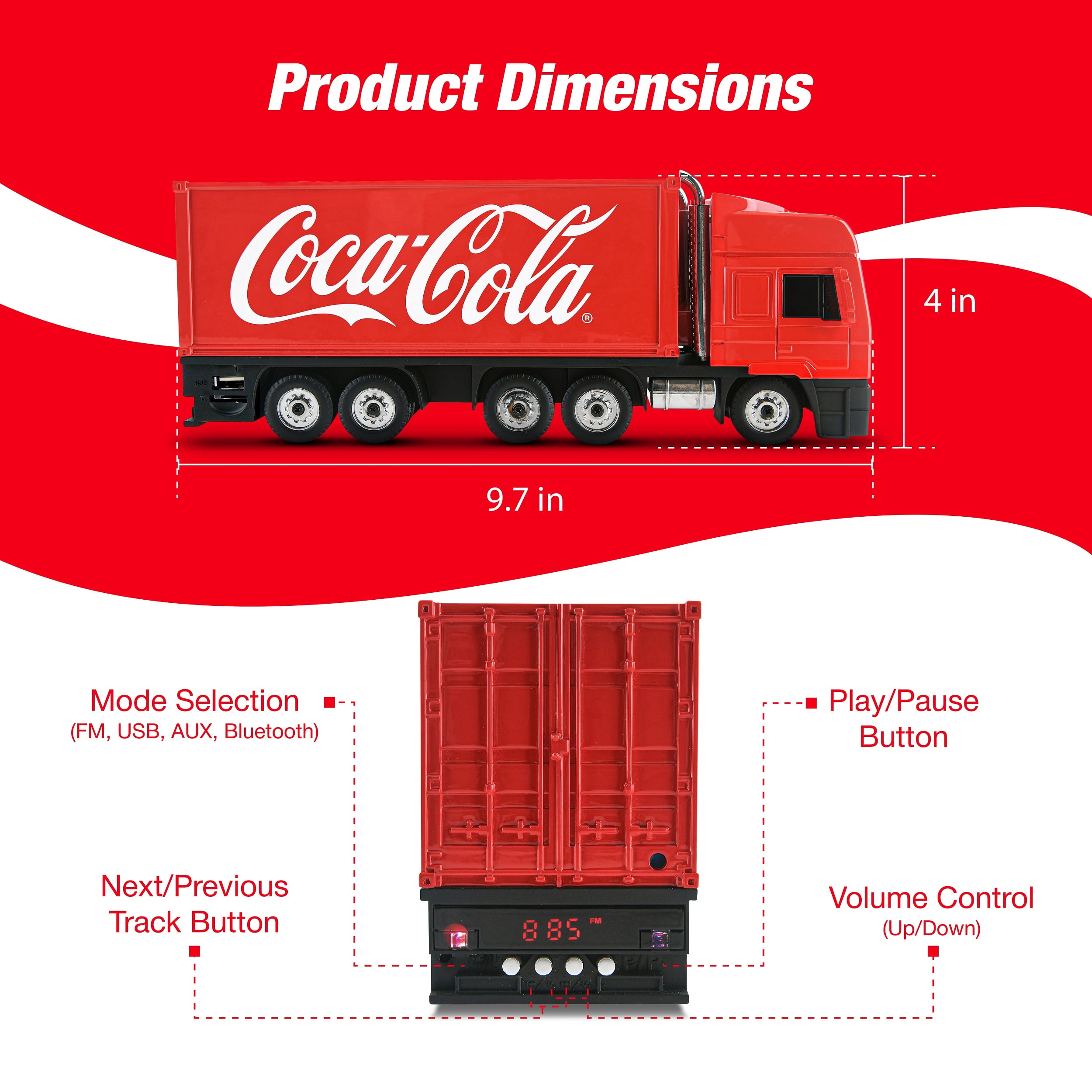 Coca-Cola Truck Shaped Bluetooth Speaker with FM Radio and LED Lights