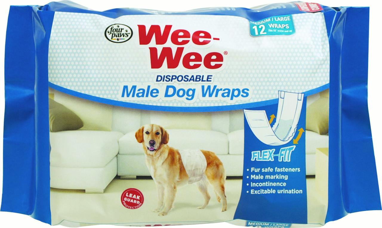 Four Paws WeeWee Disposable Male Dog Wraps, 12 Medium/Large Wraps Each