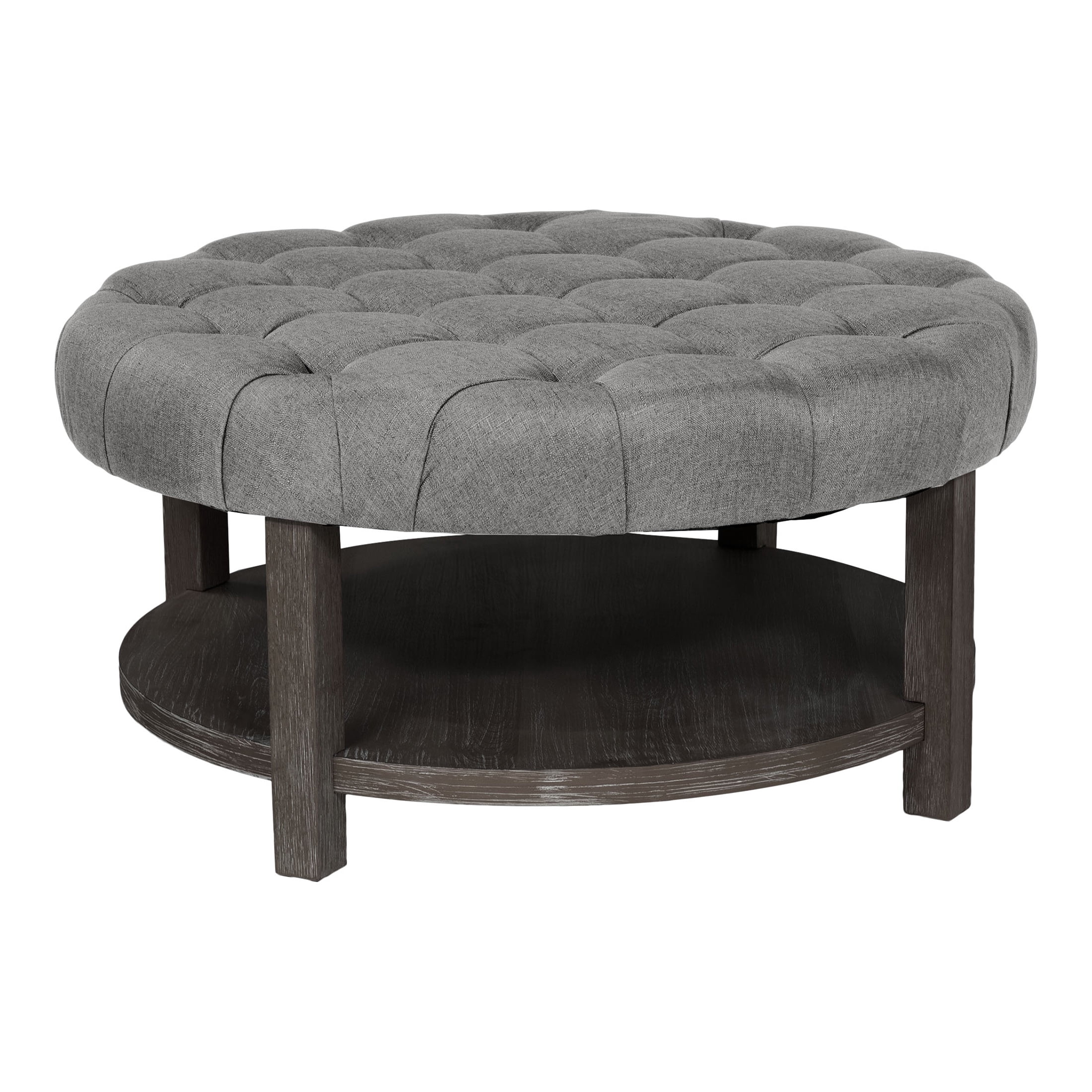 Furniture of America Button Round Coffee Ottoman, Antique Gray