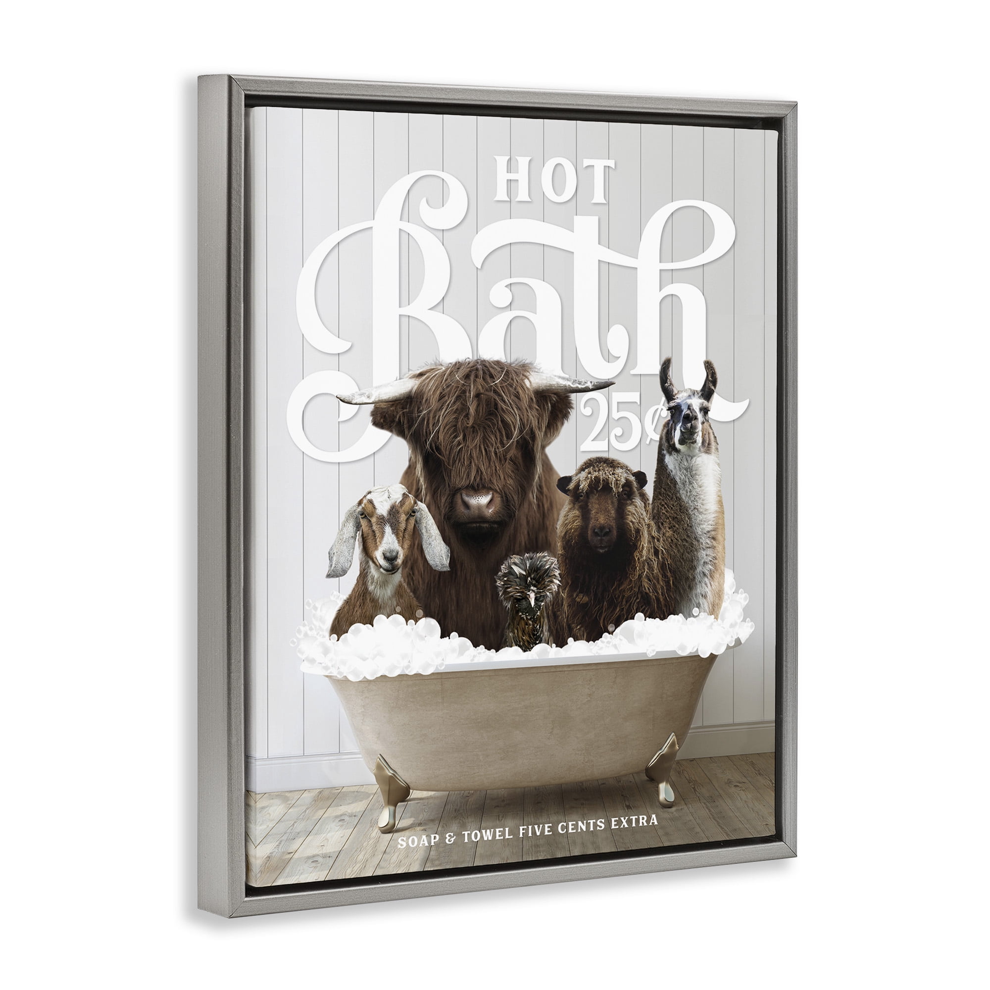 Stupell Industries Farm Animals in Bath Animals & Insects Painting Gray Floater Framed Art Print Wall Art, 17 x 21