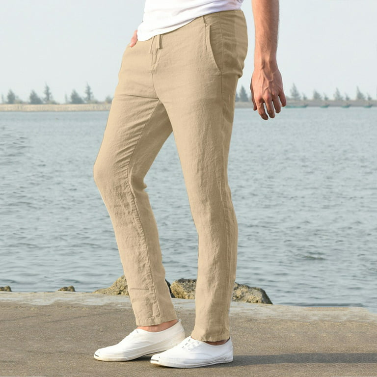 Mens Pants Clearance JIOAKFA Trendy Men Casual Work Cotton Blend Pure  Elastic Waist Long Pants Trousers Khaki L 