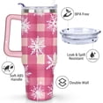 thumbnail image 3 of Pink Checkered White Snowflakes 40 Oz Tumbler with Handle Lid and Straw Stainless Steel Double Walled Vacuum Insulated Cup Merry Christmas Gifts Tumbler for Women Men Friends Outdoor Indoor, 3 of 6