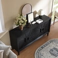 thumbnail image 3 of 60'' Sideboard Buffet Cabinet with Storage, Modern Farmhouse Console Cabinet with Sunburst 4 Doors, Unique Wooden Buffet Table with Adjustable Shelves, for Living Room, Entryway, Black, 3 of 9