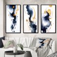 thumbnail image 1 of Designart "Suites of Distant Moods Gilded Ink Abstract I" Abstract Painting Framed Wall Art Set Of 3 - Blue Modern Frame Gallery Set For Office Decor, 1 of 6