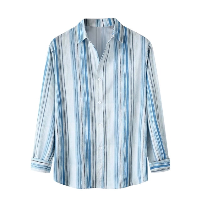 Chemise à Manches Longues pour Homme Mode Homme Automne Hiver Poche Latérale Simple Col Montant Chemise à Manches Longues Rayée Haut