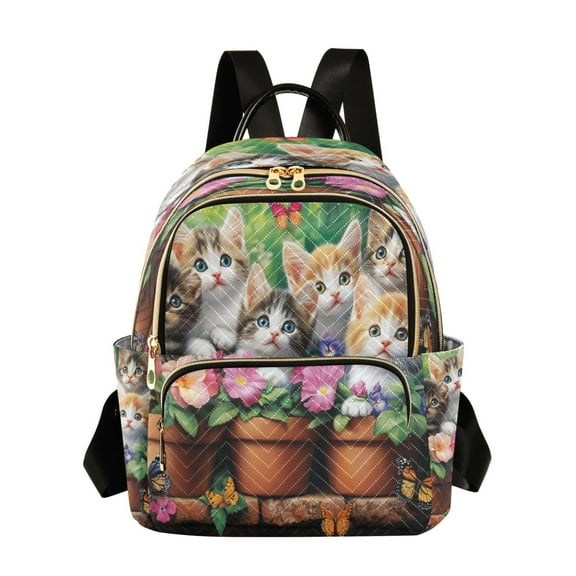 Casual Kittens in Pots Of Flower Butterflies Backpack for School,College and Travel, Water Resistant Bookbag,
