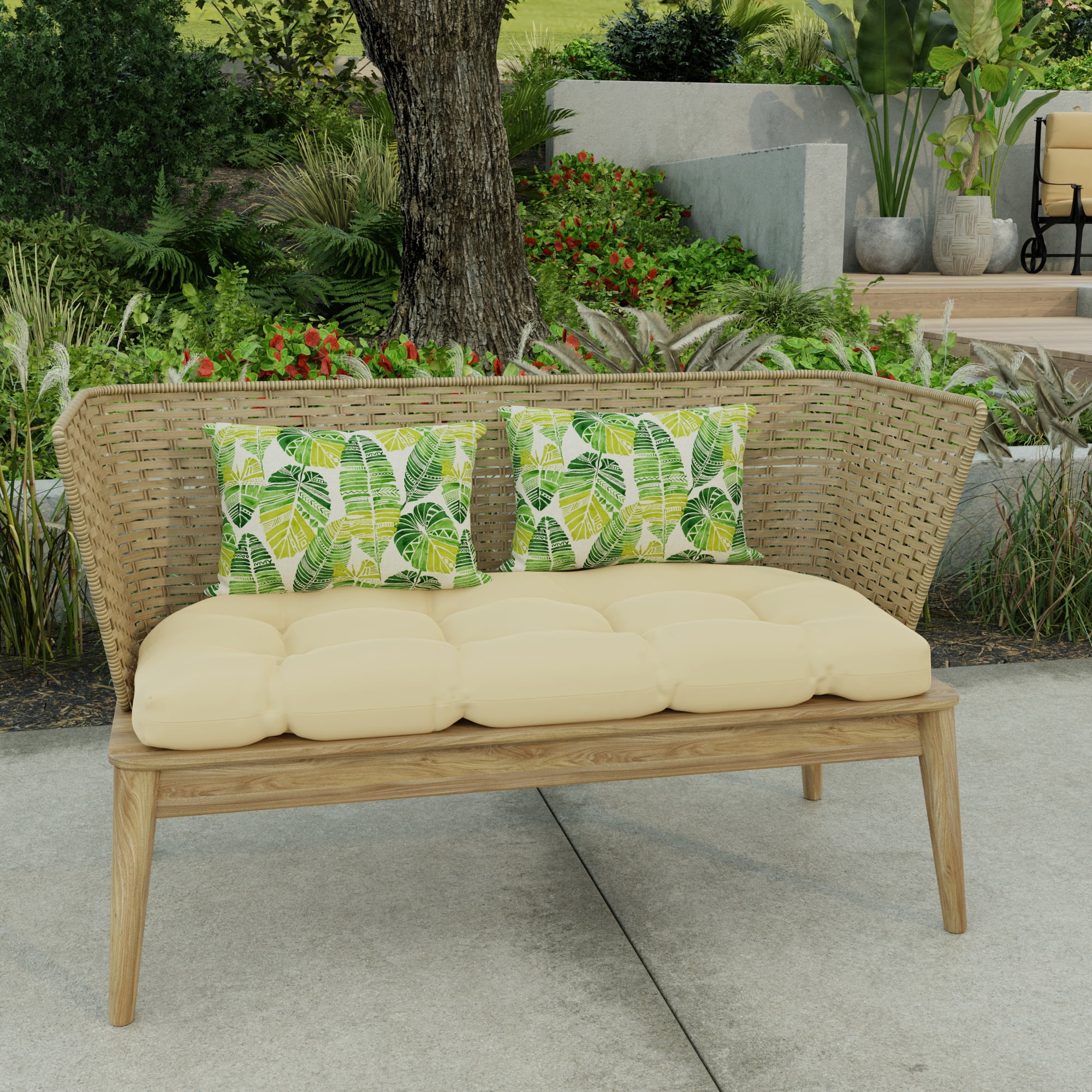 Jordan Manufacturing 12" x 18" Hixon Palm Green Leaves Rectangular Outdoor Lumbar Throw Pillow (2 Pack)