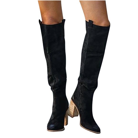 jovati Mode Femmes Automne Bottes à Tige Longue à Talon Épais Chaussures Bottes Longueur Genou Bout Rond Bottes