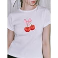 thumbnail image 2 of ZAXARRA Women's Summer Casual Tops Short Sleeve Crewneck Bow Print Loose Fit T-shirt Blouse, 2 of 3