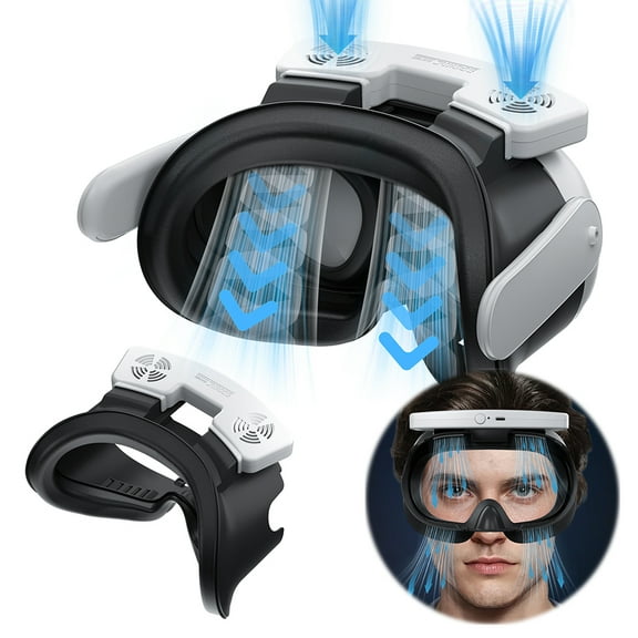 husxh Cooling Fan with Facial Interface Face Cover Air Circulation Breathable Facial Interface with Cooling Fan Relieve Lens Fogging 3 Speeds with PU Face Cushion Pad for Meta Quest 3 VR Headset