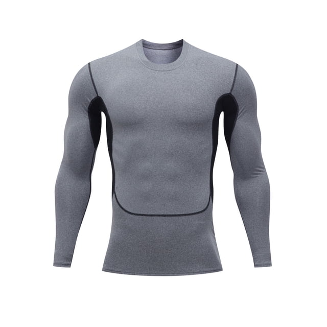 Birdeem Chemises pour Hommes Couleur Unie Exercice Ajusté Haute Résilience Long Col Rond Chandail T-Shirt Blouse