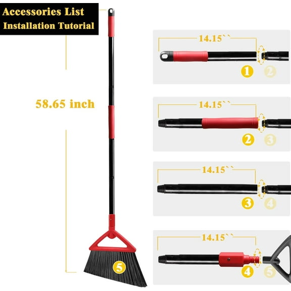 Heavy Duty Broom 3 Pack Angle Brooms for House, Kitchen, Garage, Courtyard