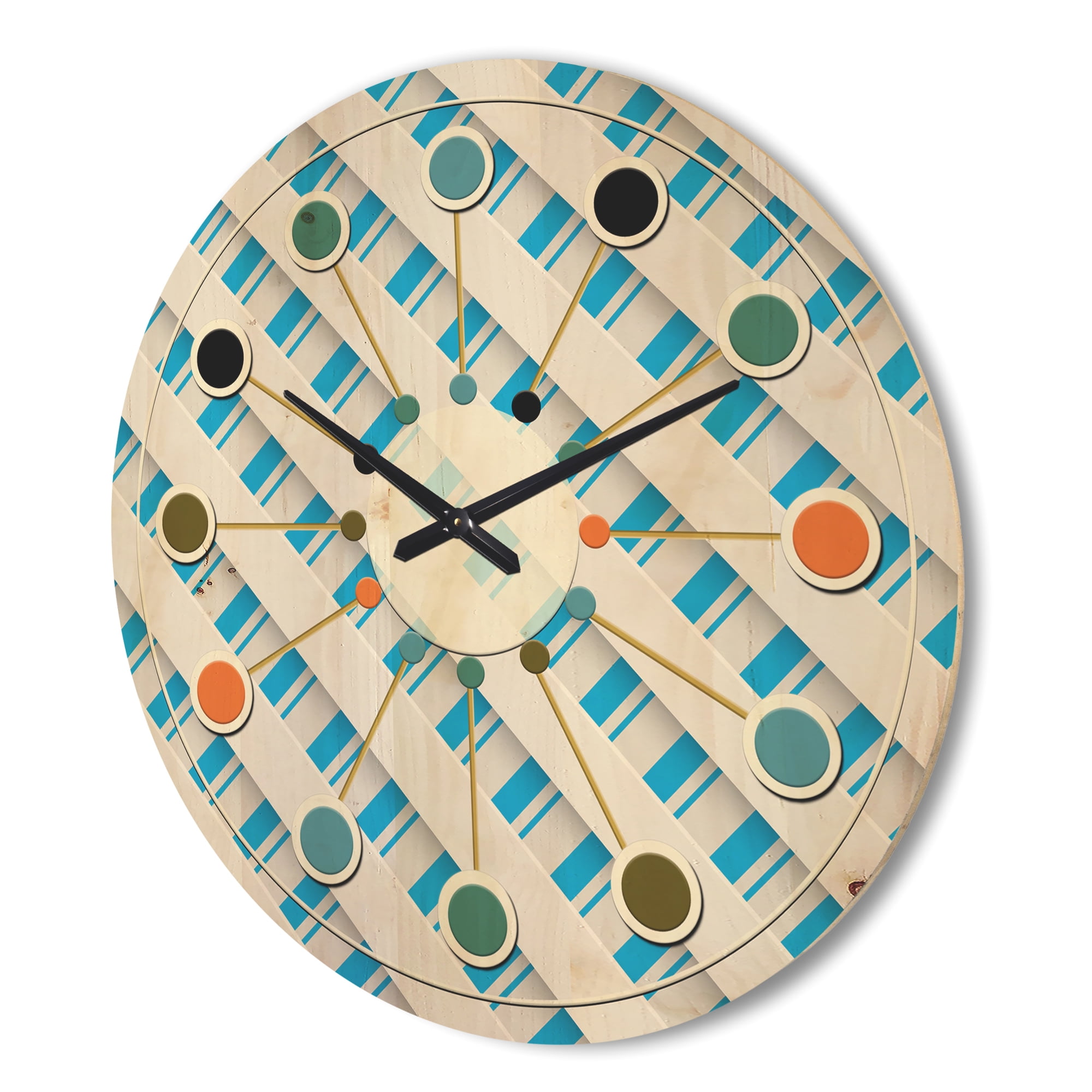 Designart '3D Blue and White Pattern IV' Mid-Century Modern Wood Wall Clock
