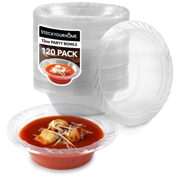 120 Pack 12 oz Elegant Clear Plastic Bowls for Parties Small Disposable Bowl for Fancy Dinner or Cocktail Party, Soup and Salad, Thick and Sturdy
