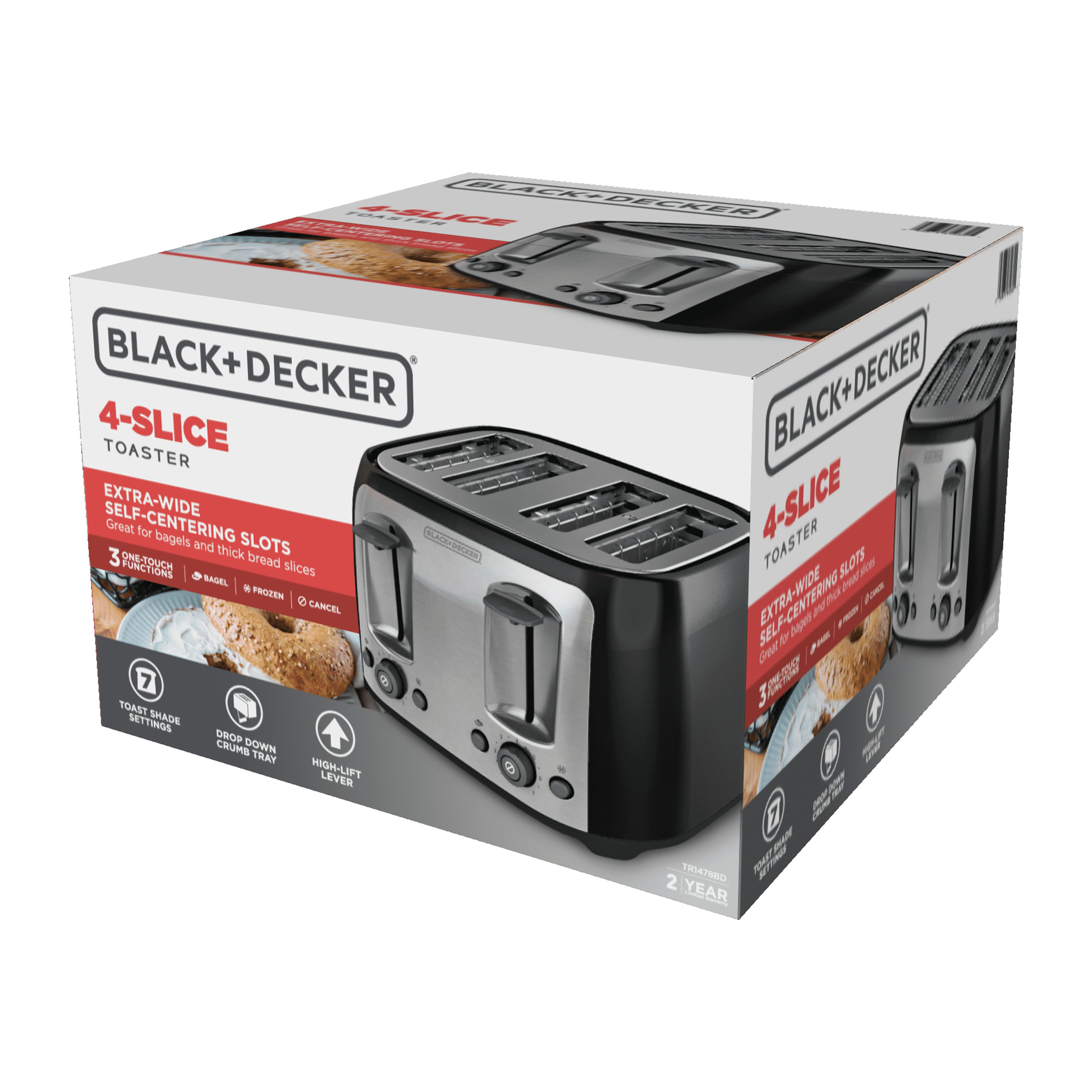 BLACK+DECKER 4-Slice Toaster with Extra-Wide Slots, Black/Silver, TR1478BD - image 5 of 10