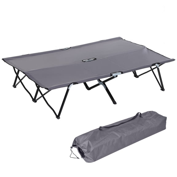 Miekor Furniture 2 Person Folding Camping Cot for Adults, 50" Extra Wide Outdoor Portable Sleeping Cot with Carry Bag, Elevated Camping Bed, Beach Hiking, Grey 25615