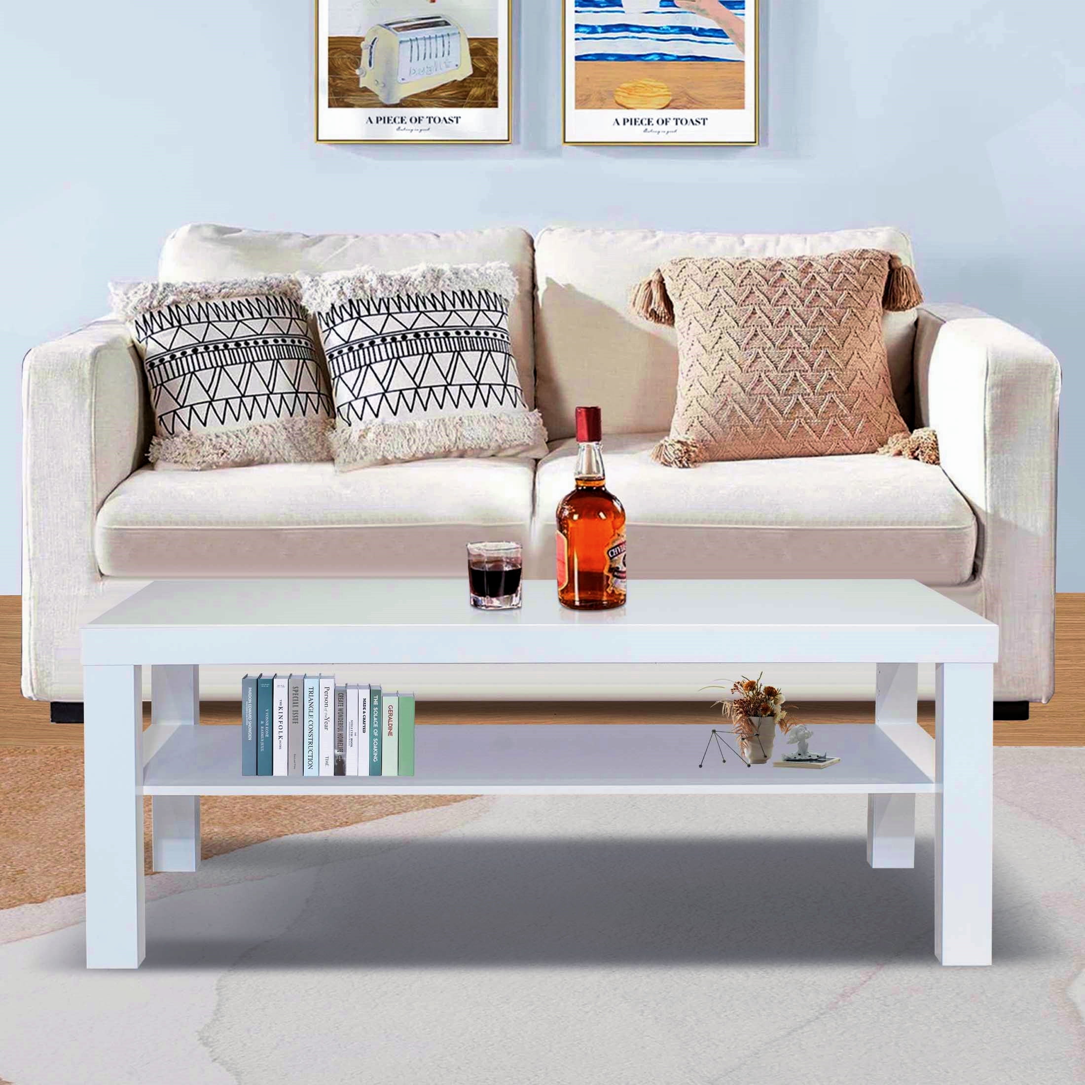 Aukfa Modern 2Tier Coffee Table, Sofa Center Table for Living Room Home Office, White