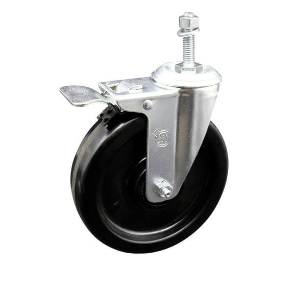 6 Inch Phenolic Swivel 3/8 Inch Threaded Stem Caster with Total Lock Brake SCC