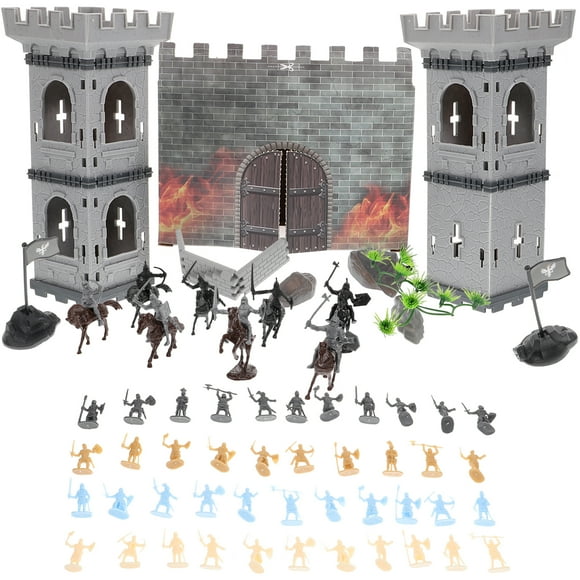KAKOWELY 1 juego de figuras medievales, mesa de arena, modelos de soldados de castillo, pequeñas figuras de caballeros, microdecoraciones paisajísticas