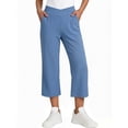 thumbnail image 2 of Cagogo Women Plus Size Capri Pants Elastic Waist Flowy Casual Cropped Palazzo Trousers Summer Beach Work Lounge Active Workout Clothes, Blue XL, 2 of 6