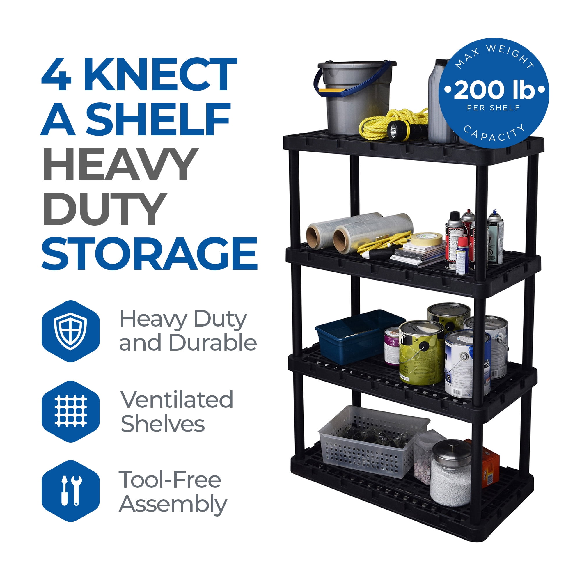 Gracious Living 4-Tier Plastic Shelving Unit - White, 12"D X 24"W X 48"H, Tool-Free Assembly