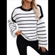 thumbnail image 3 of Suéter de Rayas Extragrande para Mujer, Cuello Redondo, Mangas Largas, Moda de Otoño 2025. Negro L, 3 of 10