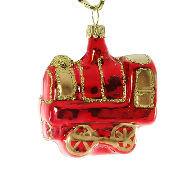 Train small (red, gold) glass Christmas ornament.