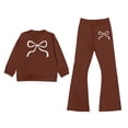 thumbnail image 2 of Girls 2 Piece Formal Outfits Peplum Vest & Elastic Waist Pleated Wide Leg Pants Elegant Kids Clothes Brown Size 4-5 Years, 2 of 4