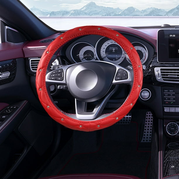 Funda para volante, funda para volante de coche, funda para volante de coche con diamantes de cuero, general, antideslizante, moderna, bonita, para interior de coche.