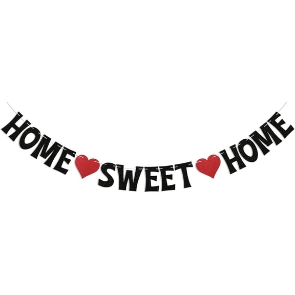 Home Sweet Home Banner - Housewarming Family Reunion Party Decor, Welcome Home Banner, New Home New Chapter Family Party Supplies Black Glitter