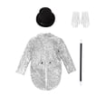 thumbnail image 6 of TiaoBug Children's Magician Outfits 4Pcs Long Sleeve Sequins Tailcoat with Hat Magic Wand Gloves Set Silver 12, 6 of 7
