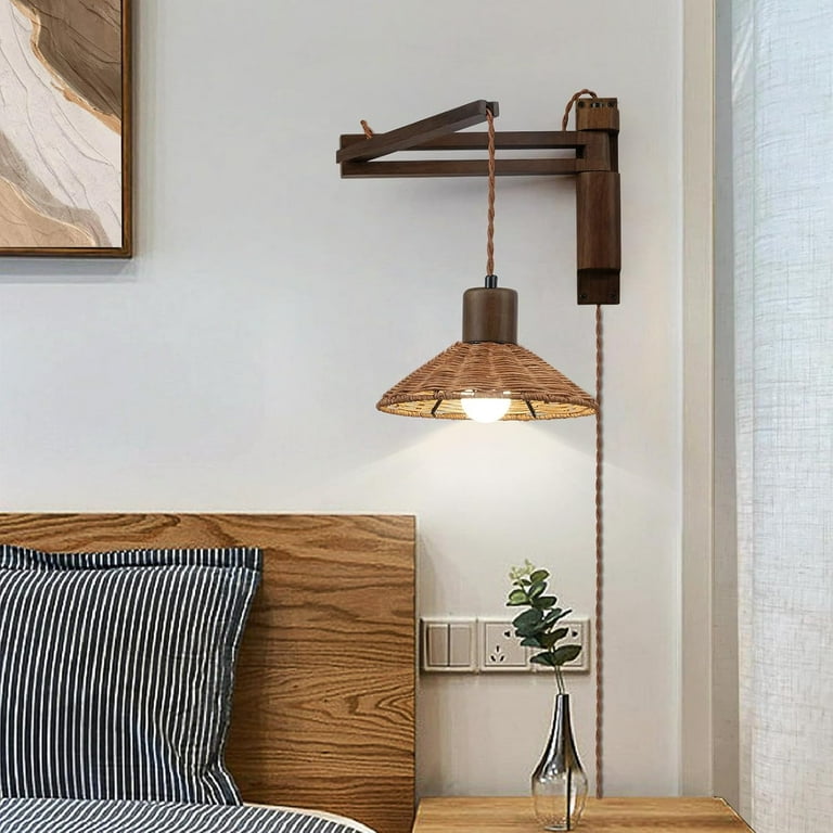 Industrial Plug-in Swing Arm Wall Sconce – Vintage Adjustable Reading Lamp, Black