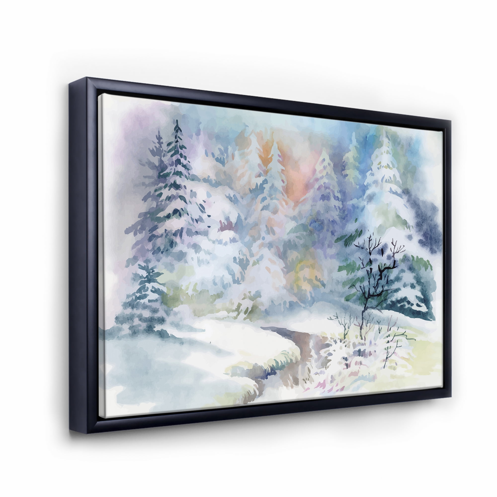 Designart 'Snowy River With Winter Landscape' Traditional Framed Canvas Wall Art Print