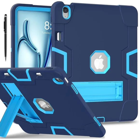 Case for iPad Air 13 Inch M3 2025 / M2 2024 with Pencil Holder Heavy Duty Rugged Protective Cover with Kickstand Stylus Pen