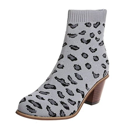 

Larisalt Winter Boots For Women Women s Zipper Bootie Stacked Heel Ankle Boots Buckle Strap Ankle Gray