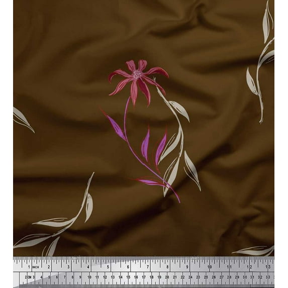 Soimoi Cotton Cambric Fabric Leaves & Wild Flower Print Sewing Fabric Yard 42 Inch Wide