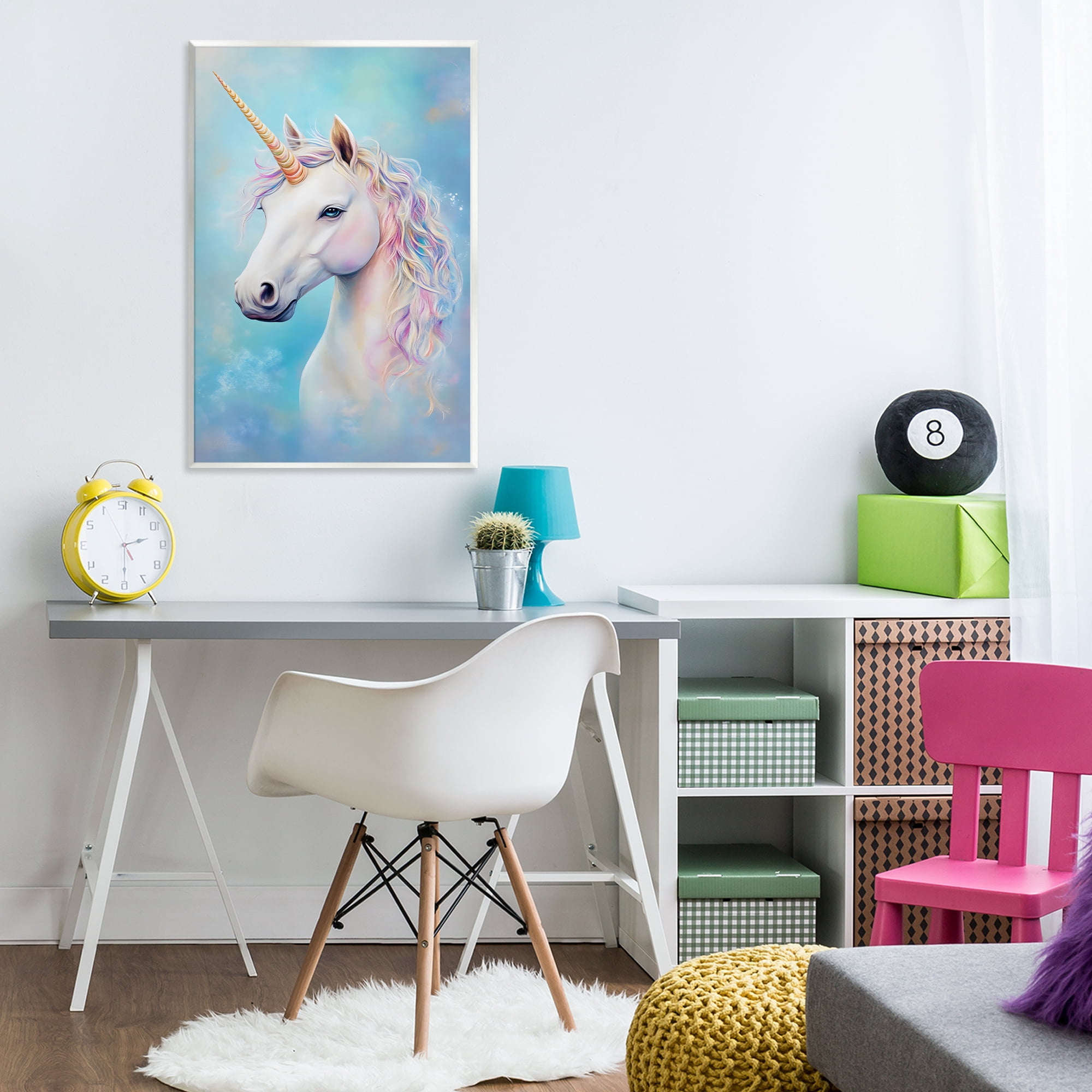 Stupell Industries White Unicorn on Blue Wall Plaque Art, design by Creative Studio