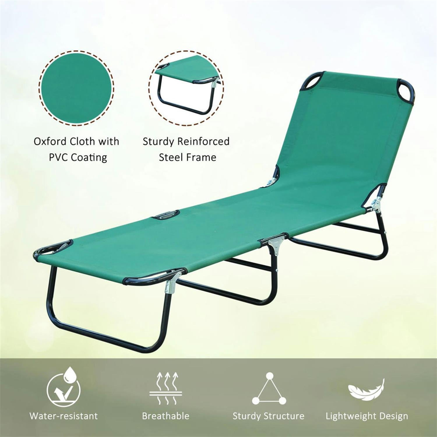 Demi Bonn Folding Chaise Lounge Beach Chairs with Steel Frame, 5-Position Reclining Outdoor Sun Tanning Seats for Yard & Patio, Green