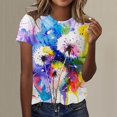 thumbnail image 2 of TSADFHJI Chemises pour Femmes Tendance Été 2024 T-Shirt Imprimé Col Rond Manches Courtes TG Violet, 2 of 5