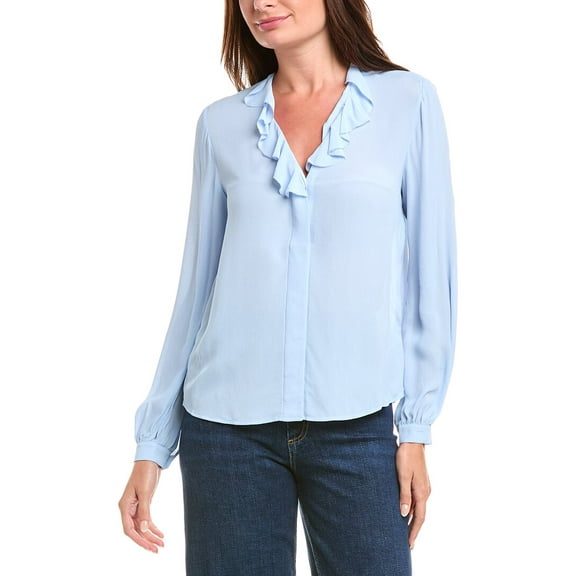 Brooks Brothers womens Ruffle Blouse, l, Blue
