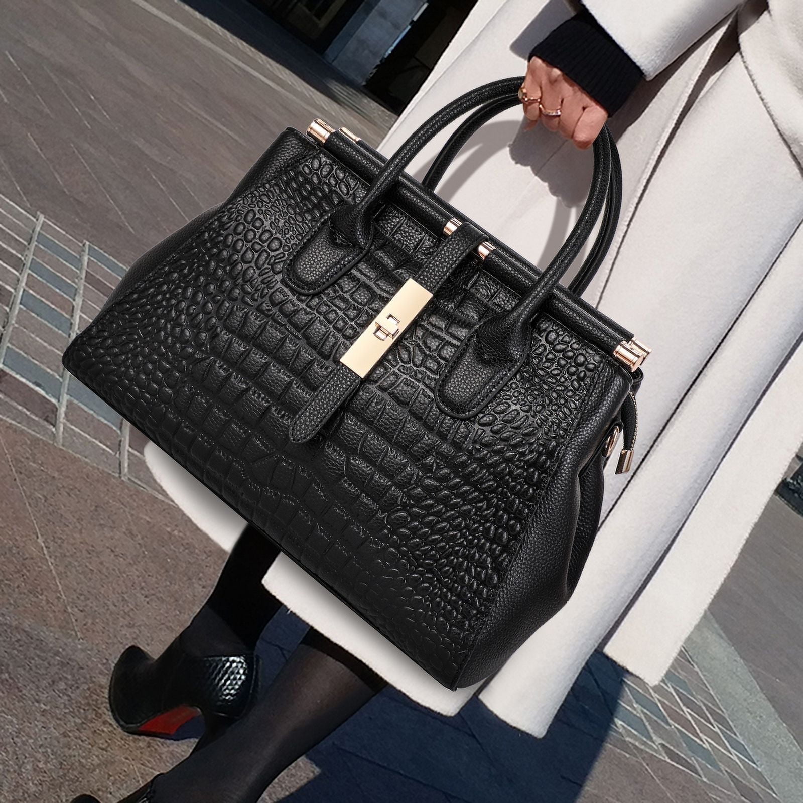 Premium luxury crocodile-print women's bag leather tote bag, large capacity top cowhide one-shoulder cross-body bag
