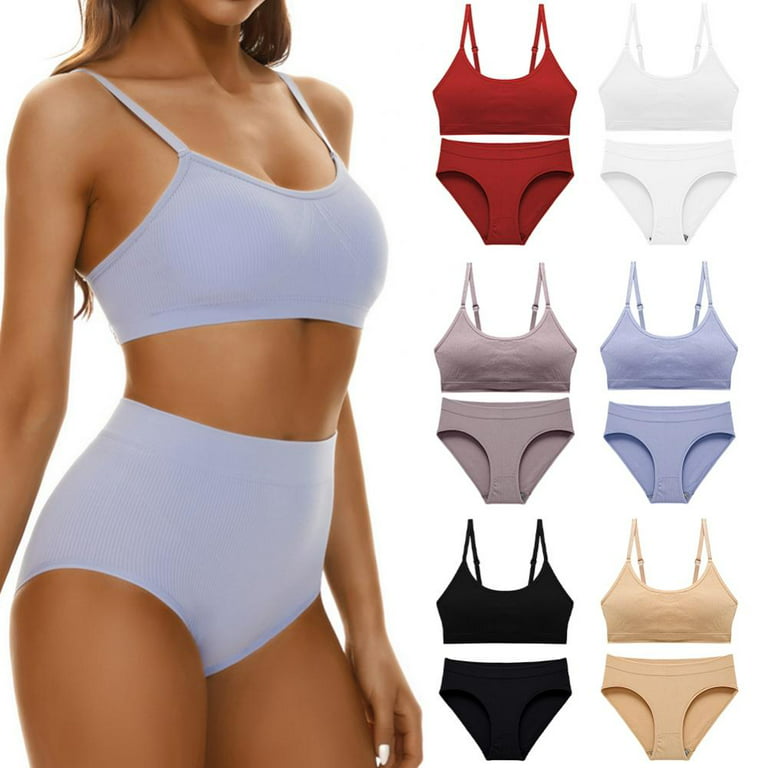 Matching Sport Bra and Panty Sets for Women, Comfortable Seamless Tank Top  Push Up Bra and High Waist Underwear Set