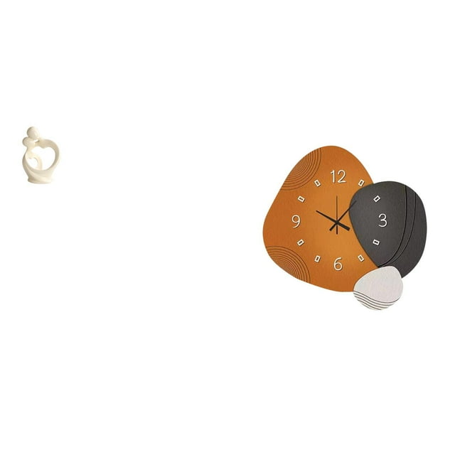 Reloj de pared con escultura de resina y estatua abstracta, reloj silencioso de madera, adorno decorativo moderno, adecuado para el hogar, la oficina,