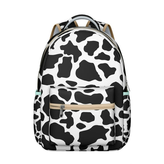 Cow Pattern Students Backpack Black and White Farmhouse Design Cute Cartoon Rustic Animal Print School Bag for Student and Student