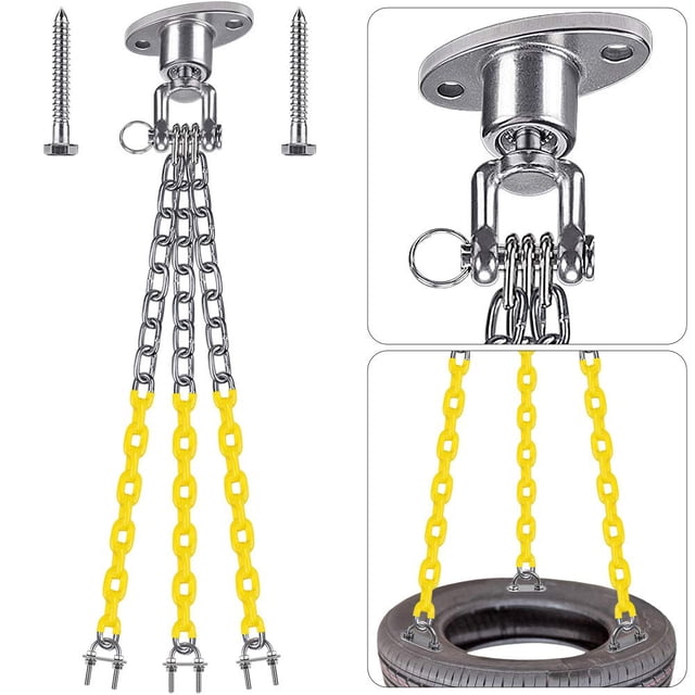 BeneLabel Kit de Balançoire pour Pneus - Support de Balançoire Robuste avec Chaînes et Crochets Enduits - Rotation à 360° - Capacité de 700 LB