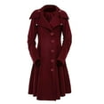 thumbnail image 2 of Juebong Womens Long Wool Pea Coat Notched Lapel Single Breasted Trench Coat Winter Warm Casual Peacoat Dress Overcoat Wine,XL, 2 of 6